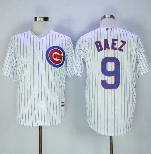 Cubs #9 Javier Baez White(Blue Strip) New Cool Base Stitched MLB Jersey - Click Image to Close